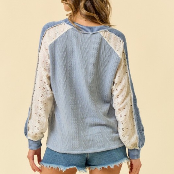 Lovely Melody Color Block V neck Textured Knit Long Sleeve Top - Picture 5 of 6